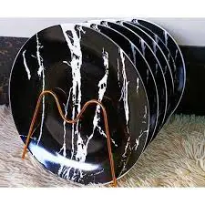 Black Marble Dinner Plates Set of 6 – Elegant Ceramic Plates with Luxury Marble Design – Durable Round Tableware for Home, Kitchen & Restaurant Use, Ideal for Main Meals, Steak, Pasta, Rice & Everyday