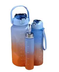 3 in 1 Motivational Bottle (2000ml + 900ml + 280ml) BPA-Free Hydration Set with Time Markers Leakproof Lids & Carry Straps Fitness Water Bottle Combo for Gym Office School & Outdoor Use