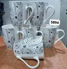 6 Pieces Printed Mugs Set – Stylish Ceramic Coffee Cups Set with Assorted Prints, 350ml Durable Tea Mugs Kitchen Drinkware for Home & Office Use, Perfect for Tea, Coffee, Milk & Everyday Beverage Serv