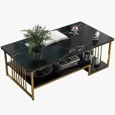 Executive Black Marble Coffee Table Modern Luxury Living Room Center Table Premium Black Marble Effect Top Strong Durable Frame Spacious Surface Home Office Lounge Furniture for Elegant Interior Decor