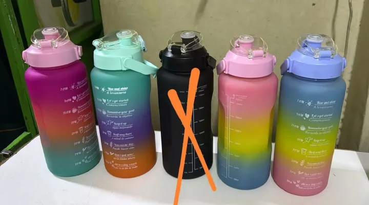 4 in 1 Motivational Bottle Set (2000ml + 750ml + 600ml + 300ml) BPA-Free Leakproof Water Bottle Collection with Time Markers & Carry Straps Fitness Hydration Set for Gym Office School & Travel