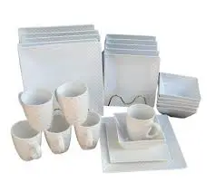 24pc Square Dinner Set Ceramic Tableware Complete Family Dining Set 6 Dinner Plates 6 Side Plates 6 Bowls 6 Cups Microwave Safe Elegant Kitchen Dinnerware Set for Home Hotels Restaurants and Gift Use