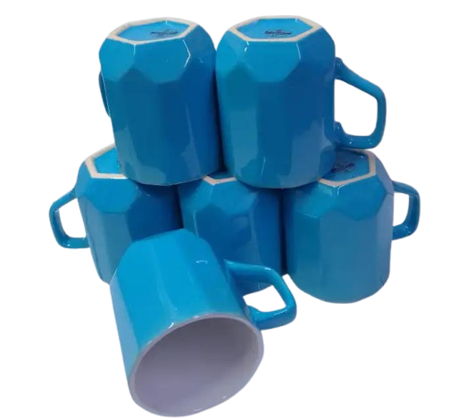 SUNDABESTS Set of 6 Ceramic Coffee & Tea Mugs Blue & White Stackable Microwave & Dishwasher Safe Durable Heat Resistant Non-Toxic Elegant Kitchen Drinkware for Home, Office & Everyday Use