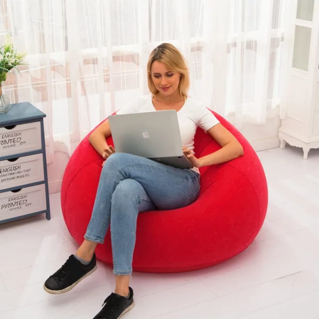 New in large lazy inflatable sofa seat inflatable bean bag with free manual pump, easy to inflate and store while not in use. Size:110*110*85cm.