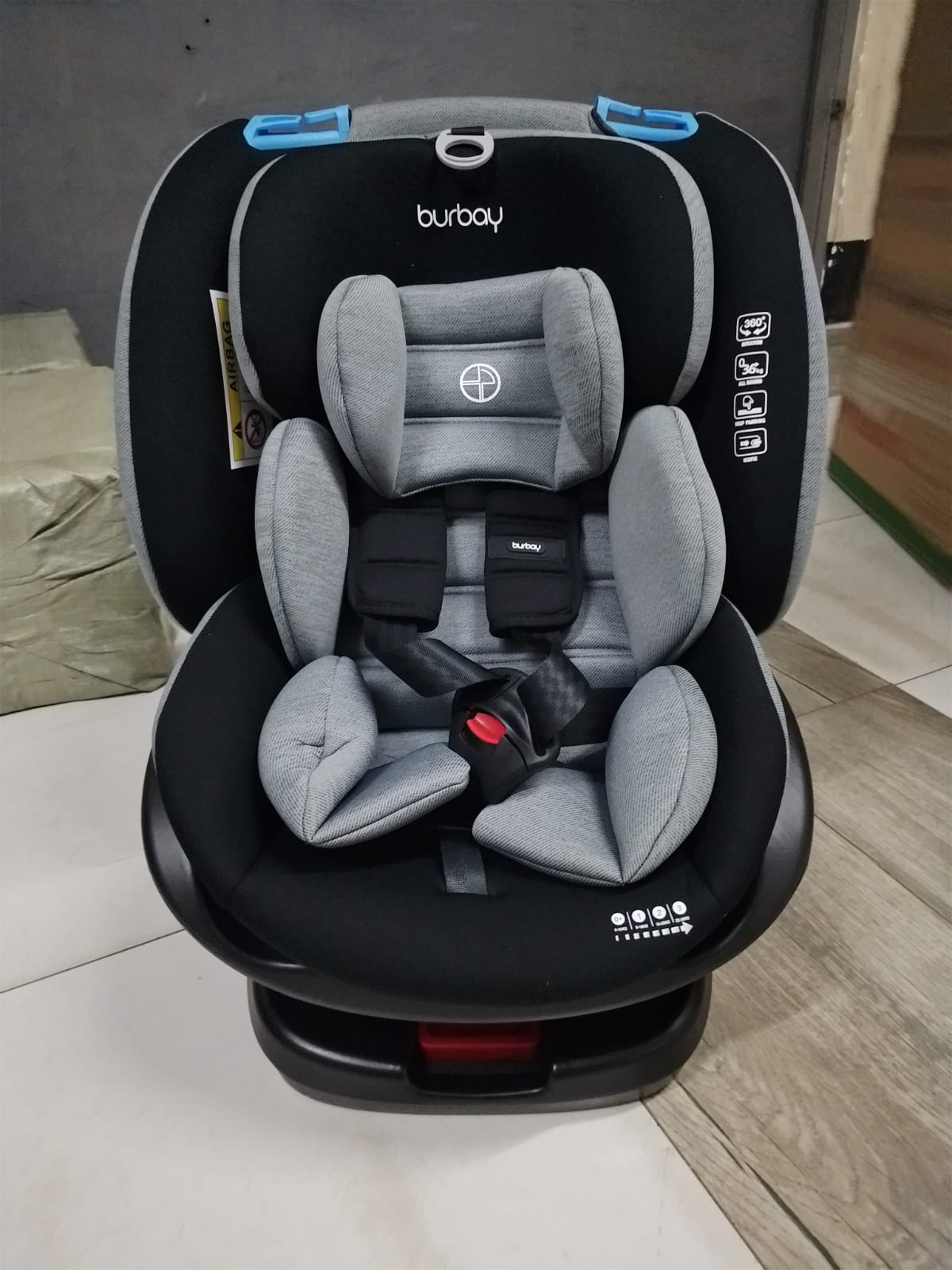 Burbay 360° ISOFIX Baby Car Seat for 0–3 Years – 5-Point Safety Belt, EPS Shock Absorbing Protection, Adjustable Secure Harness, Comfortable Rotating Infant Car Safety Seat