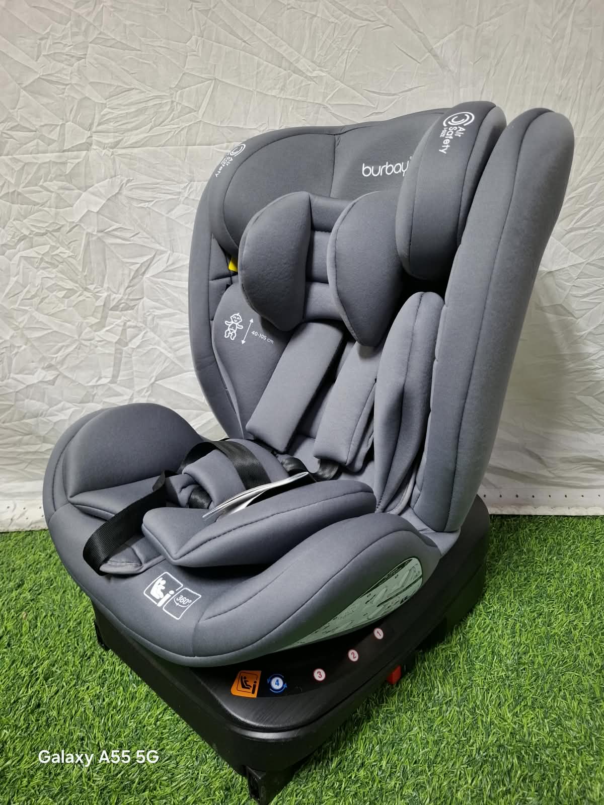 Burbay 360° ISOFIX Baby Car Seat for 0–3 Years – 5-Point Safety Belt, EPS Shock Absorbing Protection, Adjustable Secure Harness, Comfortable Rotating Infant Car Safety Seat