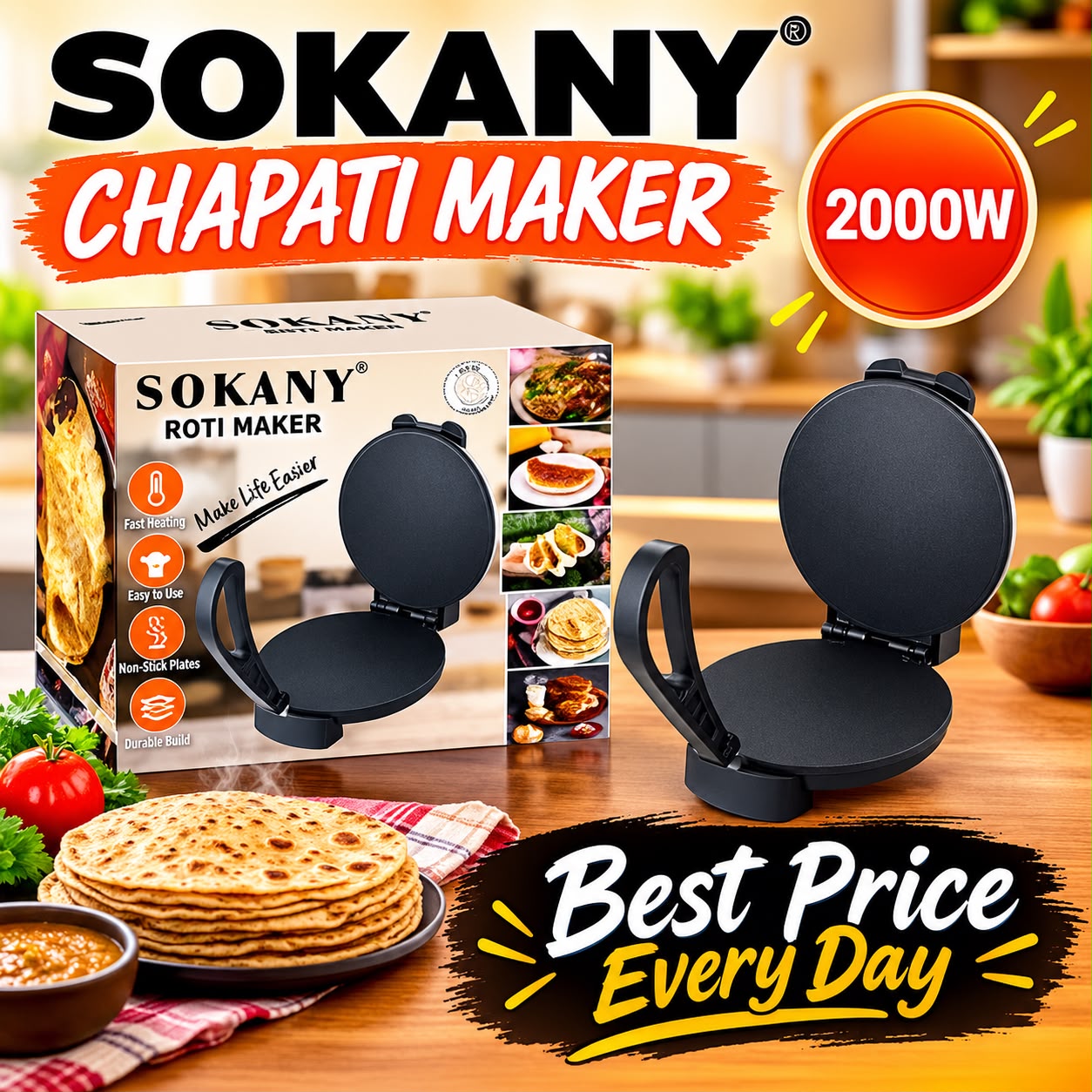 Sokany Roti Maker – Electric Chapati & Roti Maker for Quick & Easy Home Cooking