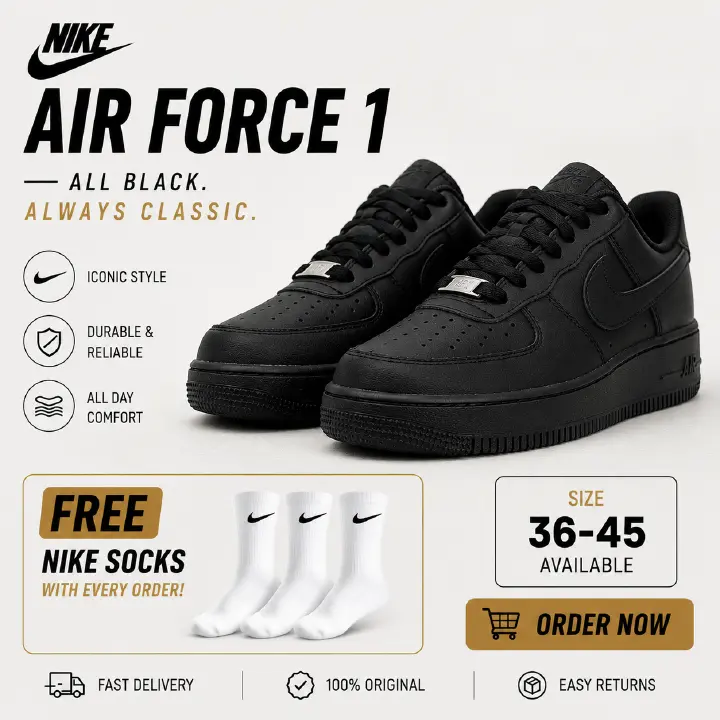 🔥 FREE SOCKS, QUALITY  AIR FORCE 1 "TRIPPLE BLACK" AIRFORCE 1, COLOUR BLACK  ,HIGH QUALITY SNEAKERS. Best shop for Airforce, Air jordan, Airmax tn, Air force sneakers)