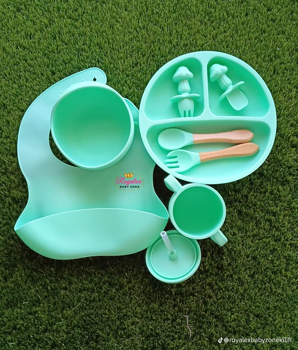 Silicone Baby Feeding and Weaning Set in a soft pastel blue colorway. Crafted from food-grade, BPA-free silicone, this self-feeding kit is designed to support toddlers transitioning to solid foods