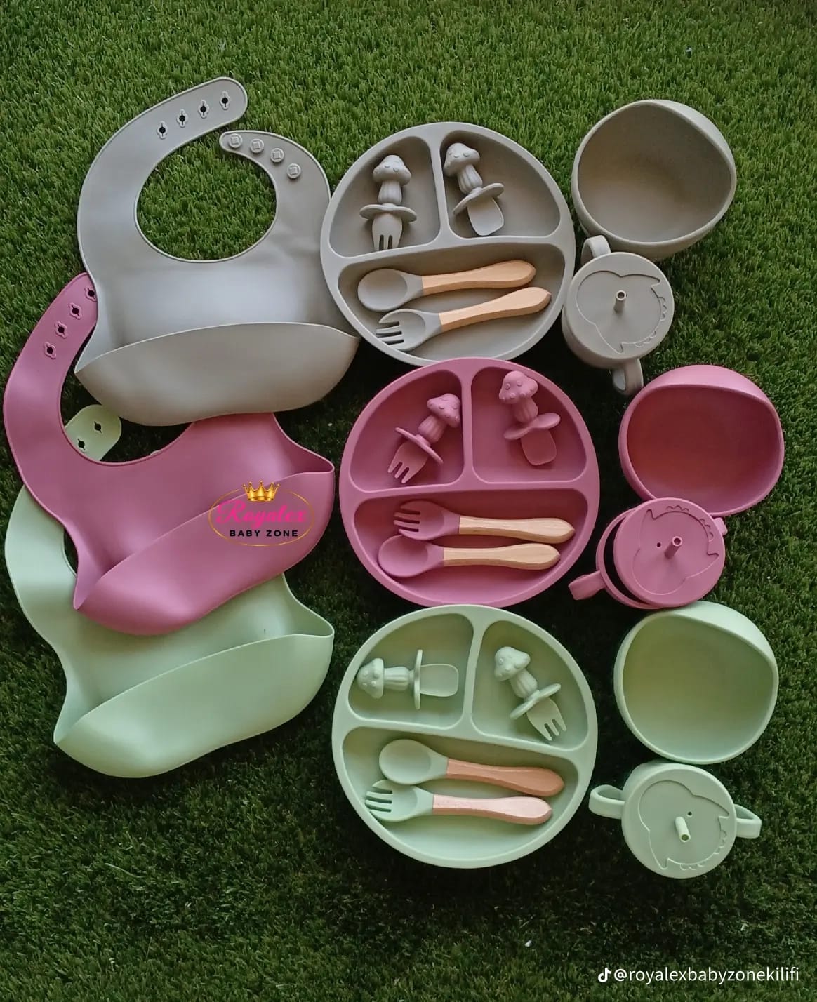Silicone Baby Feeding and Weaning Set in a soft pastel blue colorway. Crafted from food-grade, BPA-free silicone, this self-feeding kit is designed to support toddlers transitioning to solid foods