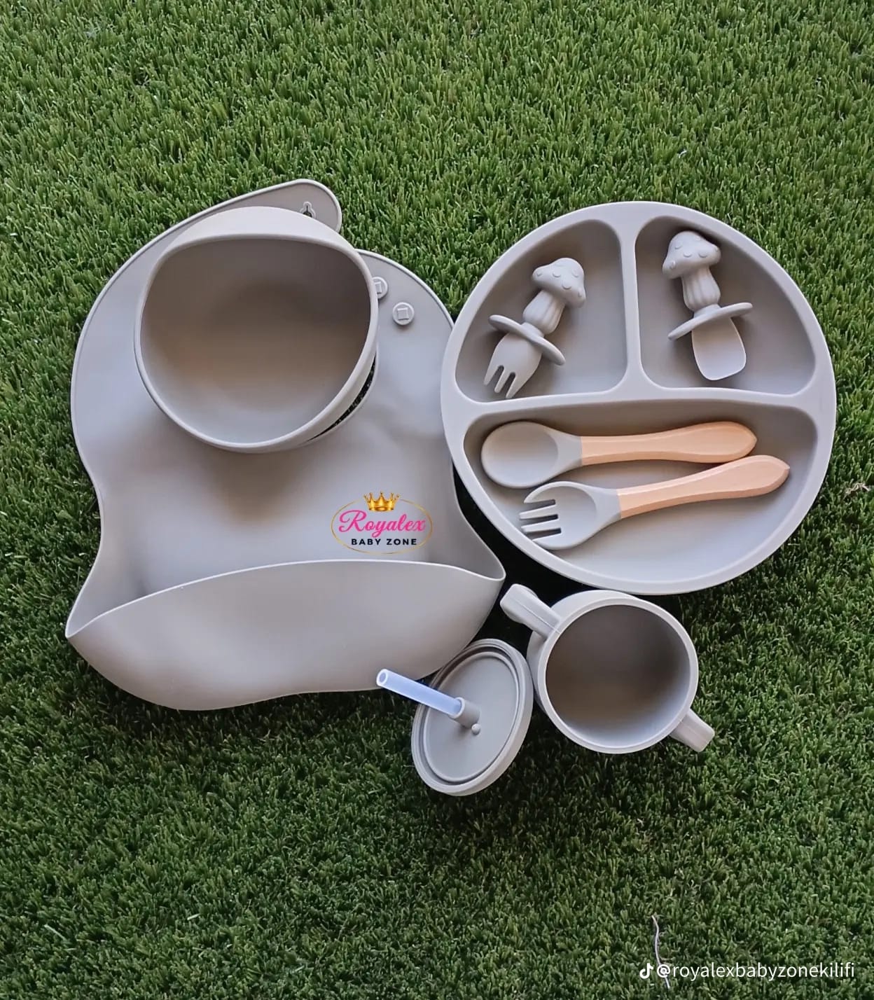 Silicone Baby Feeding and Weaning Set in a soft pastel blue colorway. Crafted from food-grade, BPA-free silicone, this self-feeding kit is designed to support toddlers transitioning to solid foods