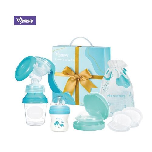 Momeasy Manual Breast Pump Gift Set.This all-in-one newborn nursing kit includes a manual breast pump along with several postpartum feeding and storage essentials its BPA free
