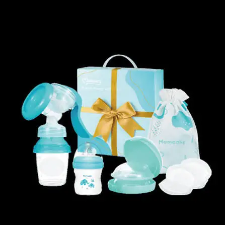 Momeasy Manual Breast Pump Gift Set.This all-in-one newborn nursing kit includes a manual breast pump along with several postpartum feeding and storage essentials its BPA free