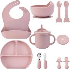 Silicone Baby Feeding and Weaning Set in a soft pastel blue colorway. Crafted from food-grade, BPA-free silicone, this self-feeding kit is designed to support toddlers transitioning to solid foods
