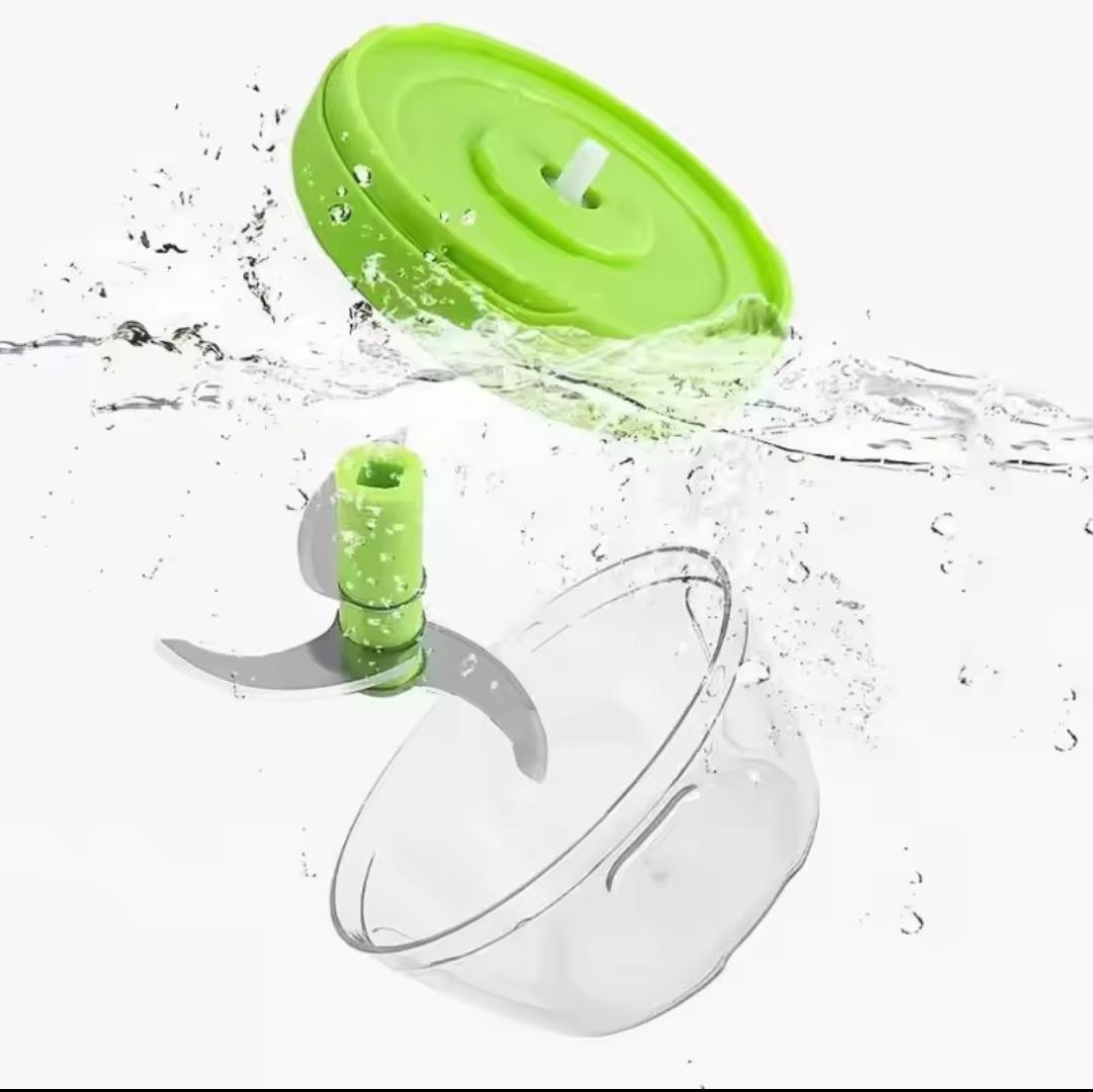 High Quality Plastic Kitchen Manual Mini Shredder and Spin Cutter with Metallic Blades and Acrylic Bowl – Ideal for Onions, Tomatoes, Garlic, and Vegetables