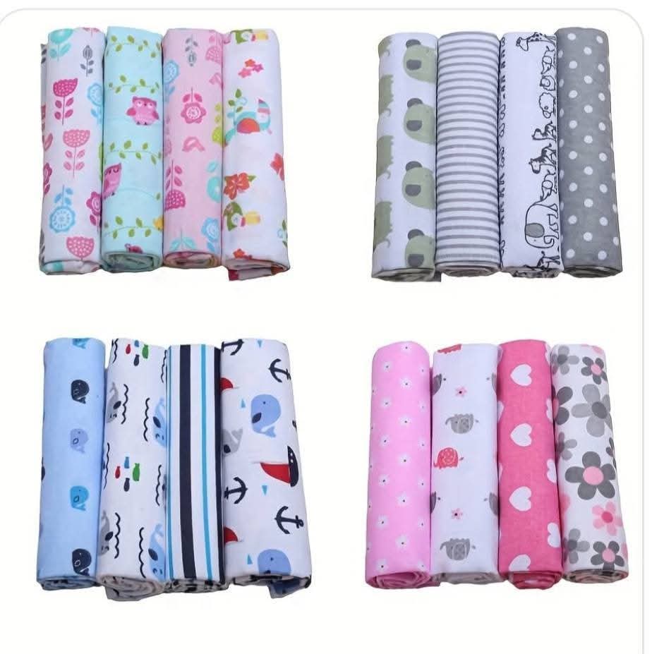 Flannels 4 PC's Assorted Cotton Flannel Receiving Blankets swaddling the baby and for receiving. Our flannel receiving blankets are made of super soft flannel cotton for the softest touch on your baby
