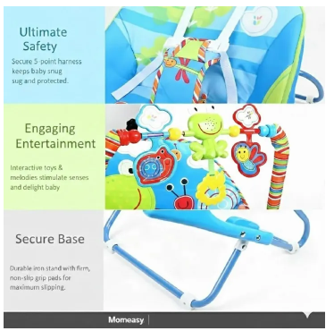 Momeasy 2-in-1 Baby Rocker & Stationary Chair – Soothing Vibrations & Music | Newborn to Toddler | Adjustable Feeding & Sleeping Seat