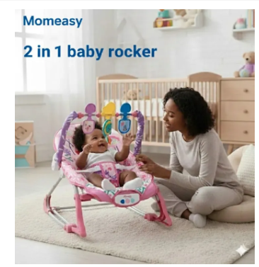 Momeasy 2-in-1 Baby Rocker & Stationary Chair – Soothing Vibrations & Music | Newborn to Toddler | Adjustable Feeding & Sleeping Seat