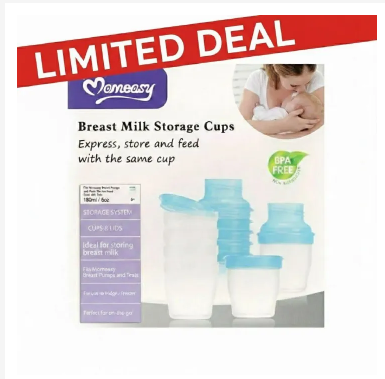 Momeasy 6-Pack Breast Milk Storage Cups – 180ml/6oz, BPA-Free, Leak-Proof, 3-in-1: Warm, Store & Sterilize, Compatible with Most Pumps