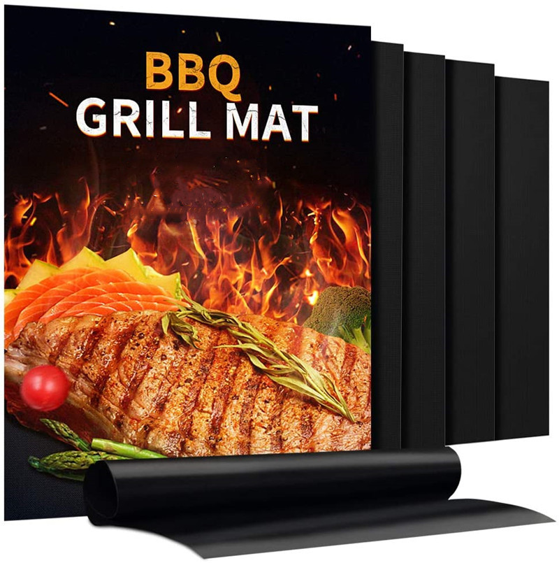 2PCS Non-Stick BBQ Grill Mats. Made of PTFE-coated glass fiber cloth that is heat-resistant up to 500°F (260°C).