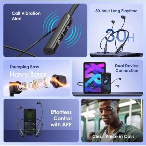 Oraimo Necklace Lite Wireless Bluetooth Neckband Earphones, Bluetooth 5.3, 30H Playtime, ENC Call Noise Reduction, Deep Bass, Type-C Fast Charging, Sports Headphones