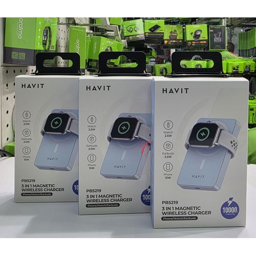 Havit PB5219 3 In 1 Magnetic Wireless Power Bank 10000mAh 20W Fast Charging Portable Charger for Phone Smart Watch Earbuds USB-C PD Power Bank
