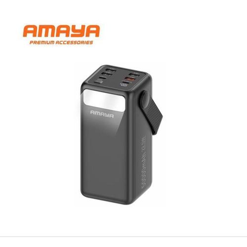 Amaya APB-50 50000mAh Power Bank 22.5W Super Fast Charging with Built-in 4 Cables Type-C Lightning Micro USB Digital Display LED Light Laptop & Phone Charger