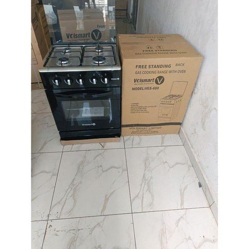 VOLSMART 60x60 Freestanding Gas Cooker, 3 Gas Burners + 1 Rapid Electric Plate, Electric Oven, 4-Burner Standing Cooker, Black