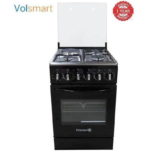 VOLSMART 50×50 Freestanding Gas Cooker, 4 Burner Standing Cooker, Compact Kitchen Cooker, Reliable Gas Cooking Stove for Home – Black