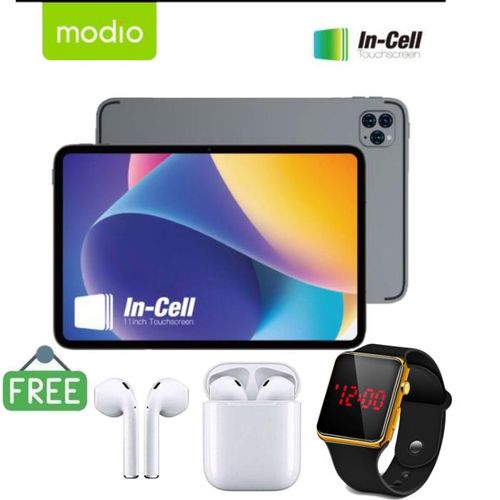Modio M93 11 Inches DisplayTablet, 12GB RAM, 512GB Storage, 10000mAh Battery, Dual SIM, WiFi, Leather Cover Keyboard& Mouse + Free Extra LED Watch & Earpods