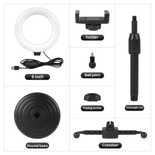 6" Mini Ring Light with Adjustable Tripod & Phone Holder - USB Powered, 360° Rotation