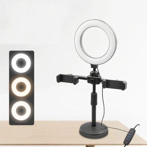 6" Mini Ring Light with Adjustable Tripod & Phone Holder - USB Powered, 360° Rotation