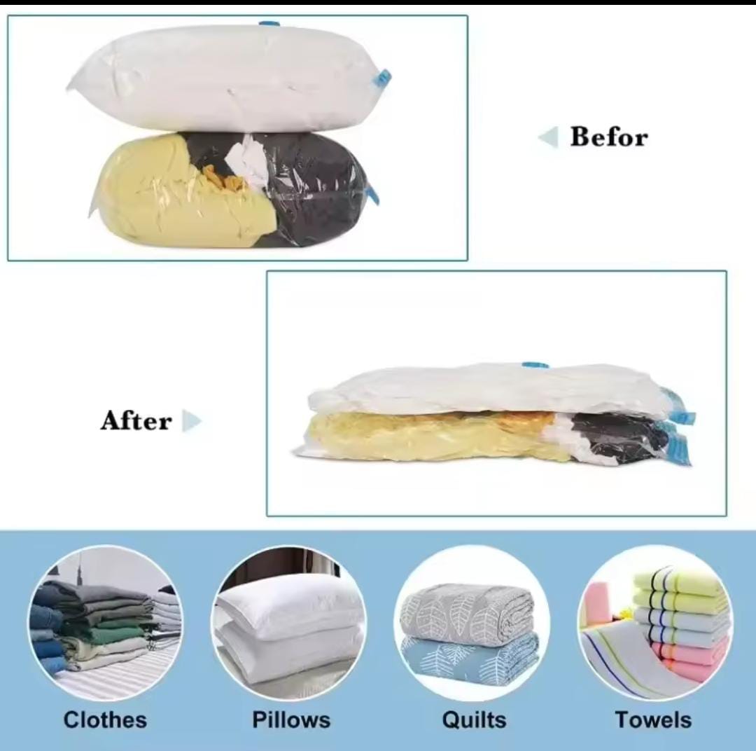 Vacuum Storage Bags 6pcs with Suction Pump – Space Saver Organizer for Clothes, Bedding, and Travel, 80x100cm Durable, Reusable, and Airtight
