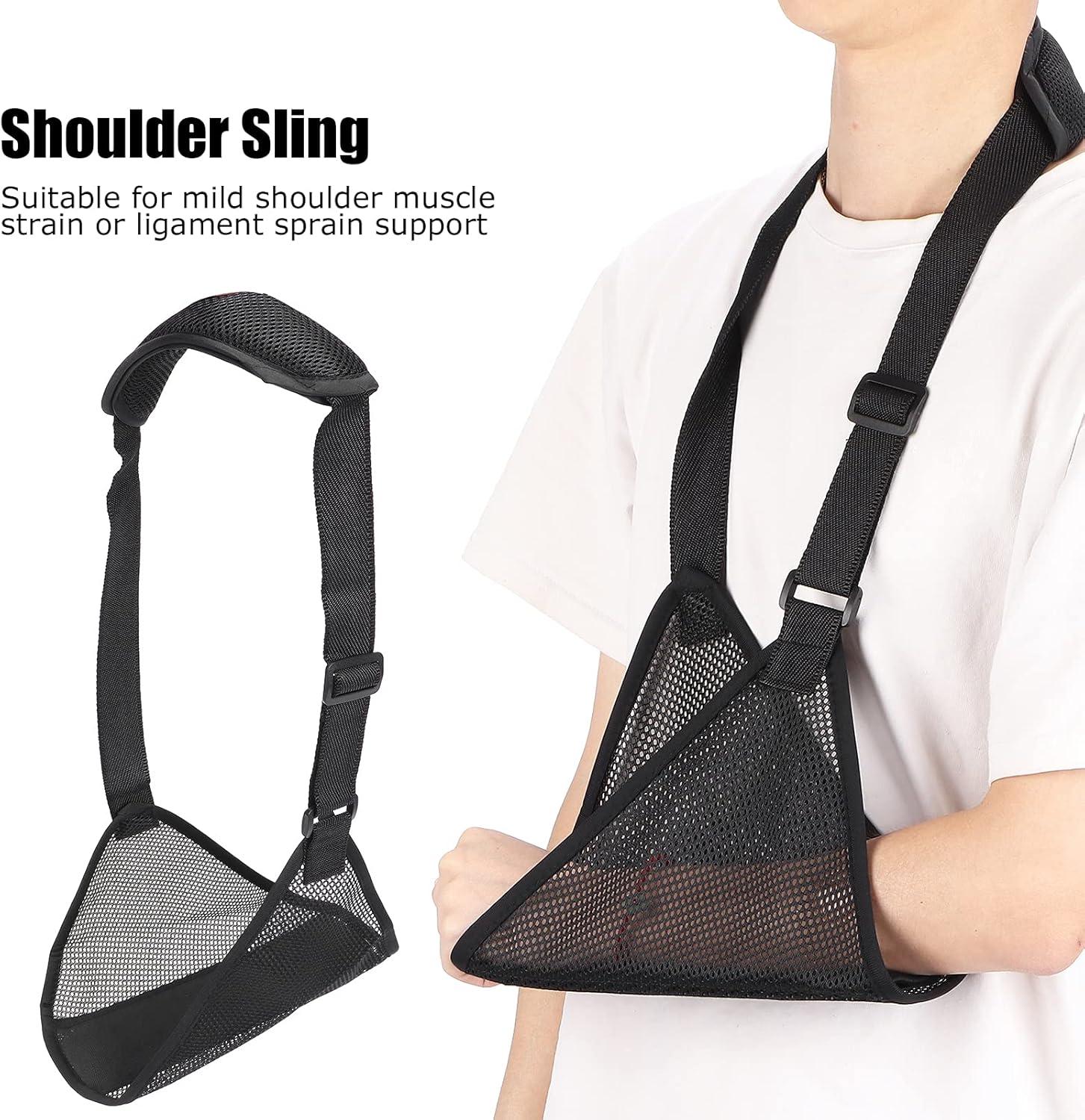 Medical arm support sling in black colour. Adjustable and breathable approx 26cm Medical arm support sling suitable for mild shoulder muscle strain or ligament sprain support