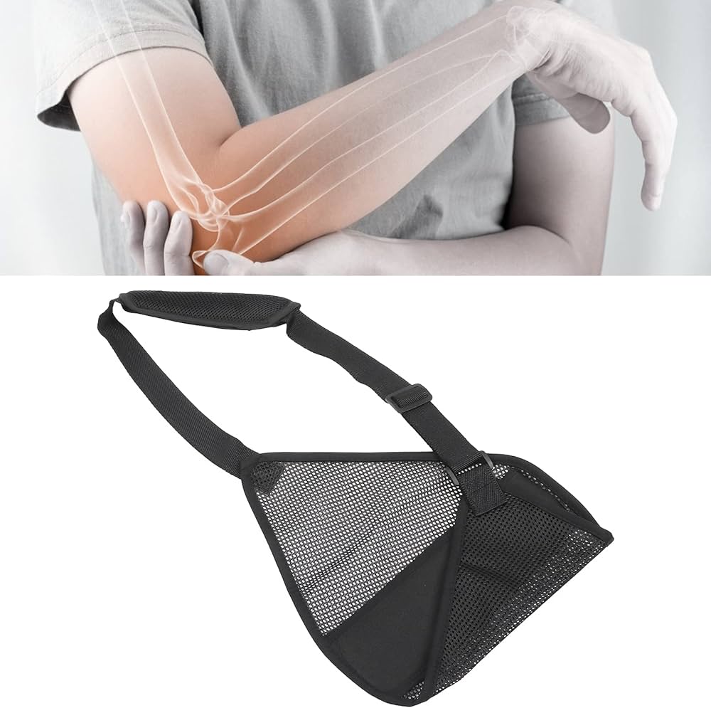 Medical arm support sling in black colour. Adjustable and breathable approx 26cm Medical arm support sling suitable for mild shoulder muscle strain or ligament sprain support