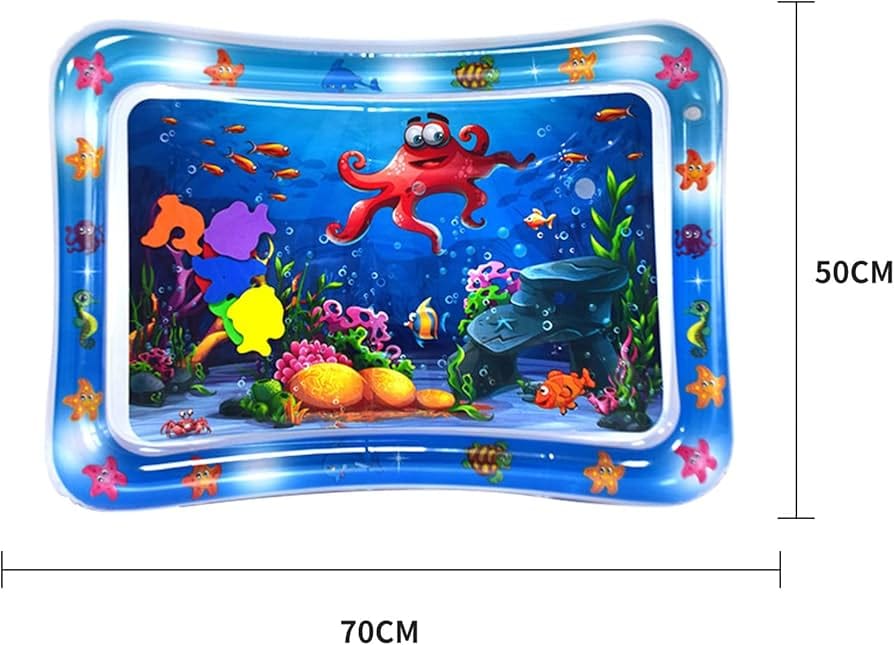 Baby tummy time water play mat pad with 5 floating animals, 🐟water tube inside, 🐡inflatable air tube outside