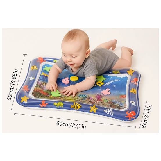 Baby tummy time water play mat pad with 5 floating animals, 🐟water tube inside, 🐡inflatable air tube outside