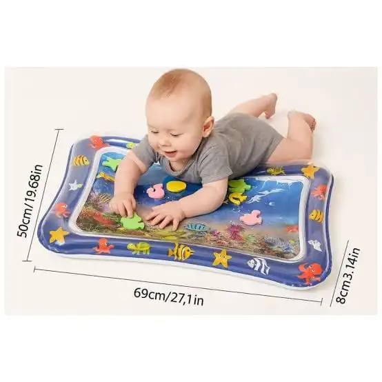 Baby tummy time water play mat pad with 5 floating animals, 🐟water tube inside, 🐡inflatable air tube outside