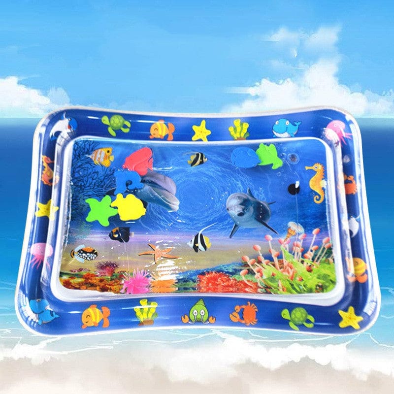 Baby tummy time water play mat pad with 5 floating animals, 🐟water tube inside, 🐡inflatable air tube outside