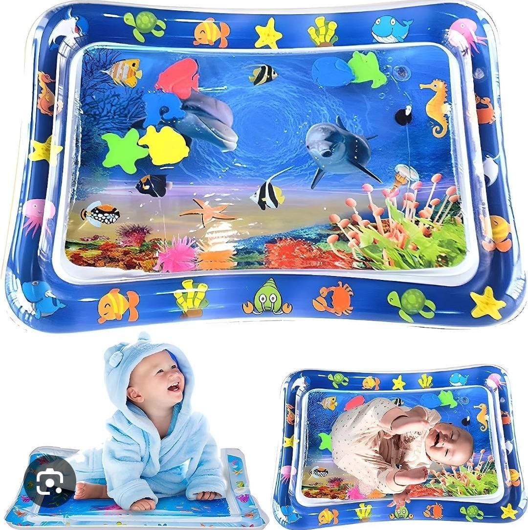 Baby tummy time water play mat pad with 5 floating animals, 🐟water tube inside, 🐡inflatable air tube outside