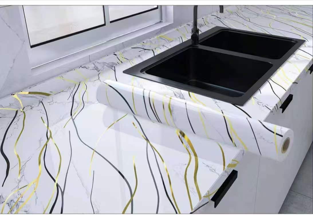 Marble contact papers that are self adhesive, vinyl contact paper in size 60cm by 2M, perfect for furniture, kitchen counters, bathroom counters, tables, anything you want to cover