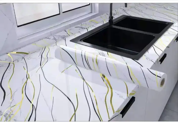 Marble contact papers that are self adhesive, vinyl contact paper in size 60cm by 2M, perfect for furniture, kitchen counters, bathroom counters, tables, anything you want to cover