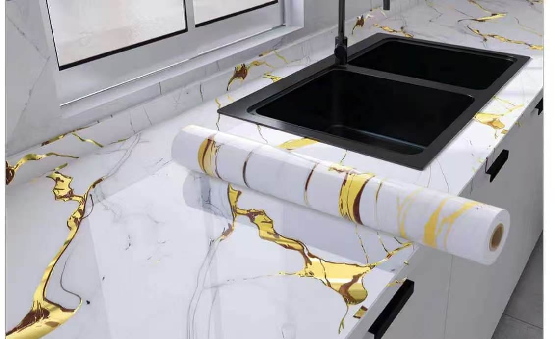Marble contact papers that are self adhesive, vinyl contact paper in size 60cm by 2M, perfect for furniture, kitchen counters, bathroom counters, tables, anything you want to cover