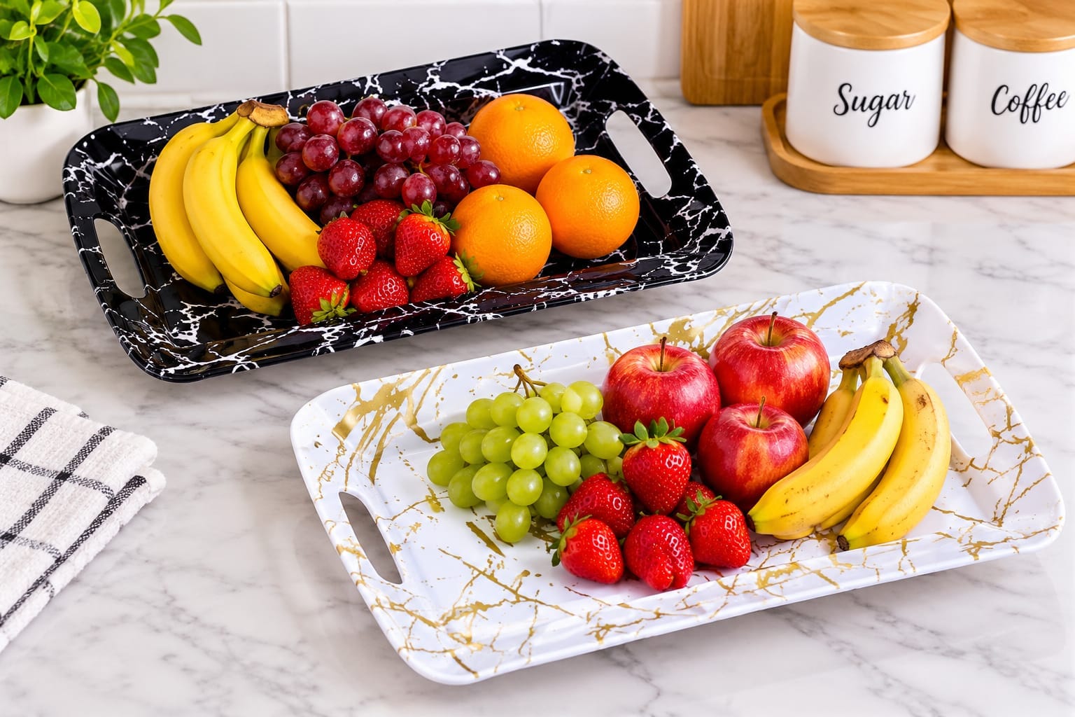 TRAYS, PLASTIC MARBLE TRAYS, WIDE ENOUGH TO SERVE ALOT OF FOODS AND FRUITS