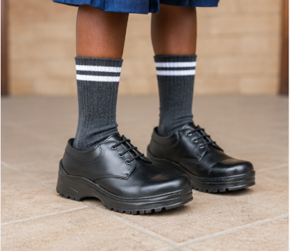 Back to School Kids Black Leather All-Weather School Shoes Stitched Around– Durable & Comfortable Kids Shoes