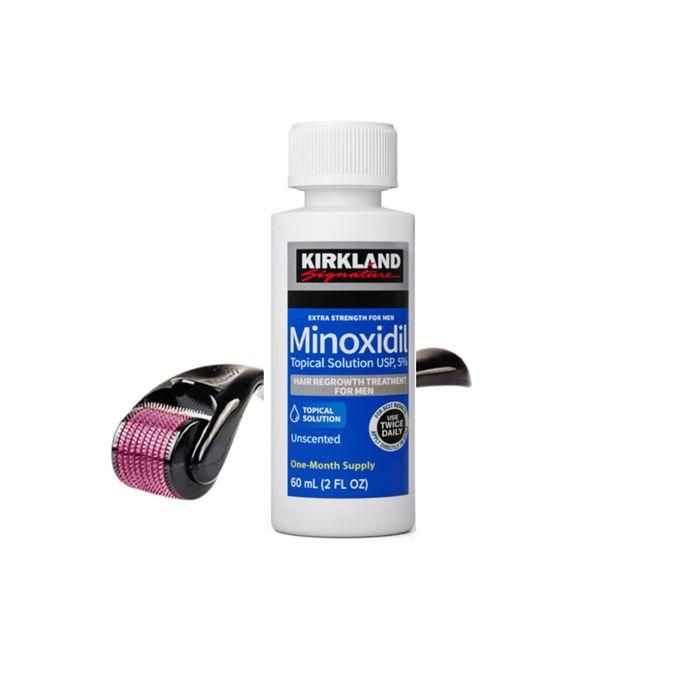 Kirkland Minoxidil 5% extra strength hair loss regrowth system treatment for men Beard care oil premium Topical Solution Growth Nourishing Serum 1 bottle of 60ml (1months supply) +free derma roller