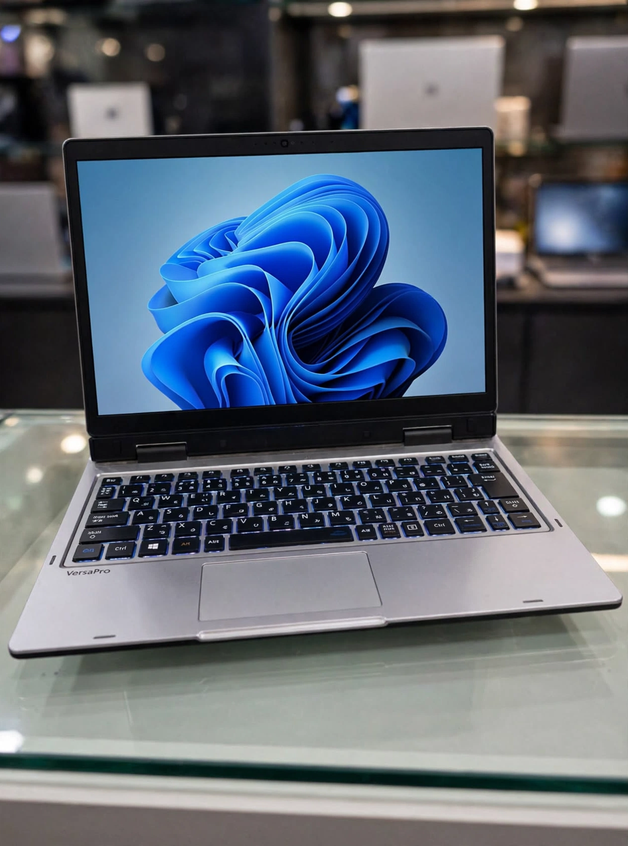 NEC VersaPro 2-in-1 touchscreen laptop with 4GB RAM, 128GB SSD, Windows 11, and detachable keyboard. Compact, portable, and ideal for school, office work, browsing, and everyday use.