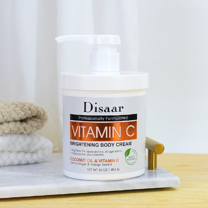 Disaar Organic Vitamin C Body Cream Vitamin E Skin Brightening Moisturizing Dark Spot Lightening Body Cream Lotion for Dark Skin deeply moisturizes and Enriched with coconut oil and vitamin E.