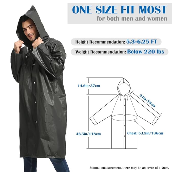 Unisex Heavy Duty Rain Coat With Lining unisex, waterproof garment featuring a hood, front snap buttons, and a reflective safety strip on the back.Fitting for working or outdoor activity.