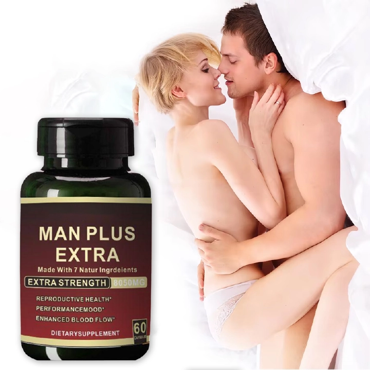 Man Plus Extra" dietary supplement capsules designed for reproductive health and performance enhancement it is marketed for "Reproductive Health," "Performance/Mood," and "Enhanced Blood Flow "etc.